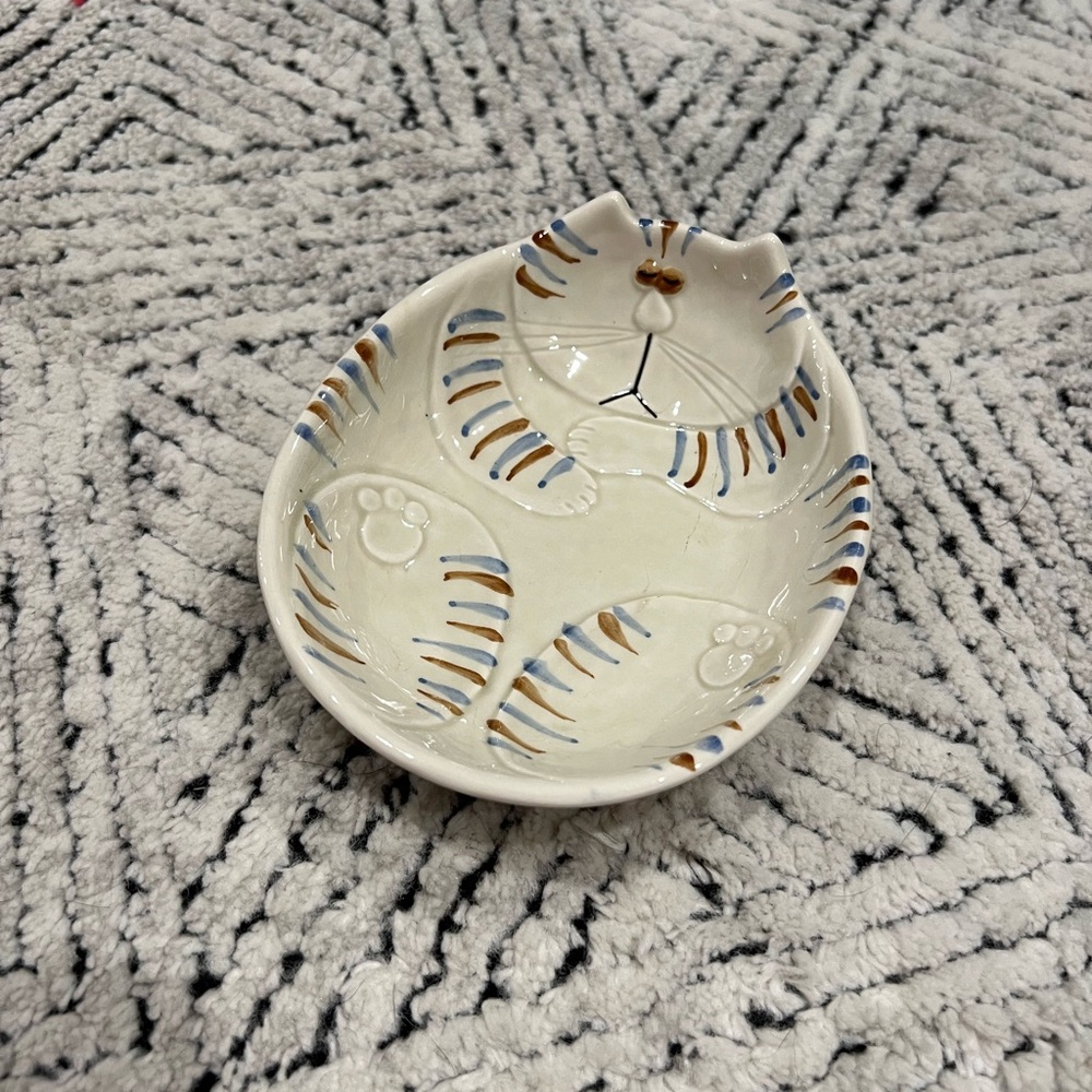 RARE Fitz and Floyd Cat Nap Trinket Dish Bowl 1977 Glaze Ceramic Fat Cat Vintage - Picture 9 of 9